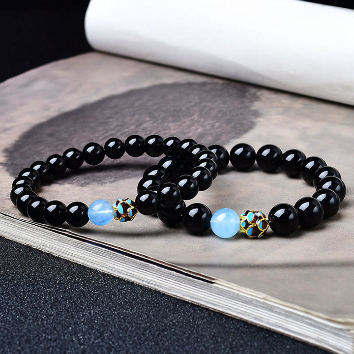 Buddha Stones Bracelet de purification en obsidienne noire naturelle en forme de lotus - image 3
