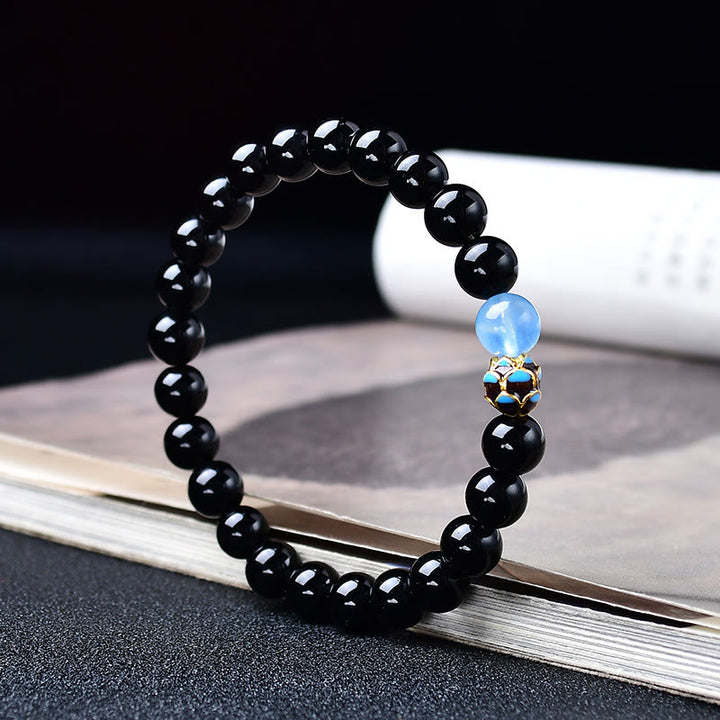 Buddha Stones Bracelet de purification en obsidienne noire naturelle en forme de lotus - image 2