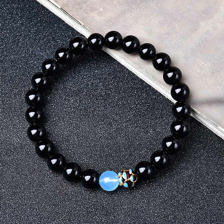 Buddha Stones Bracelet de purification en obsidienne noire naturelle en forme de lotus - Obsidienne noire - 10 mm (Tour de poignet : 16-17 cm) - image 1