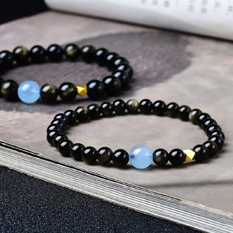 Buddha Stones Bracelet de protection en perles d'obsidienne à reflets dorés naturels - image 0