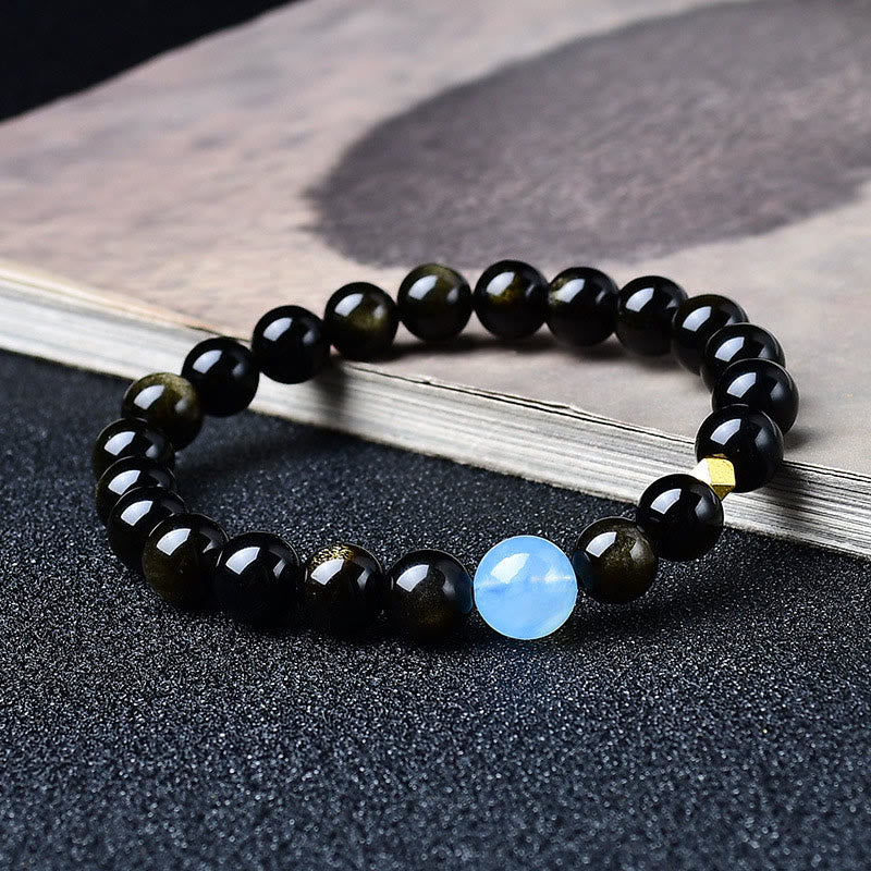 Buddha Stones Bracelet de protection en perles d'obsidienne à reflets dorés naturels - image 2