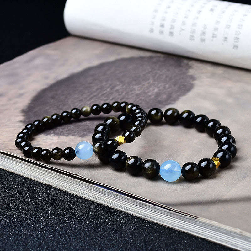 Buddha Stones Bracelet de protection en perles d'obsidienne à reflets dorés naturels - image 3
