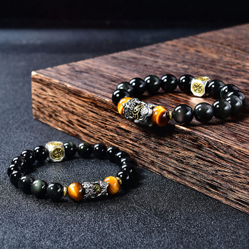 Buddha Stones Bracelet de transformation PiXiu en œil de tigre d'obsidienne noire naturelle - image 4