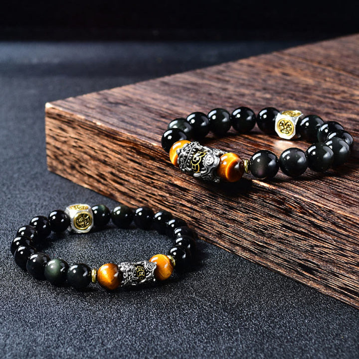 Buddha Stones Bracelet de transformation PiXiu en œil de tigre d'obsidienne noire naturelle - image 4