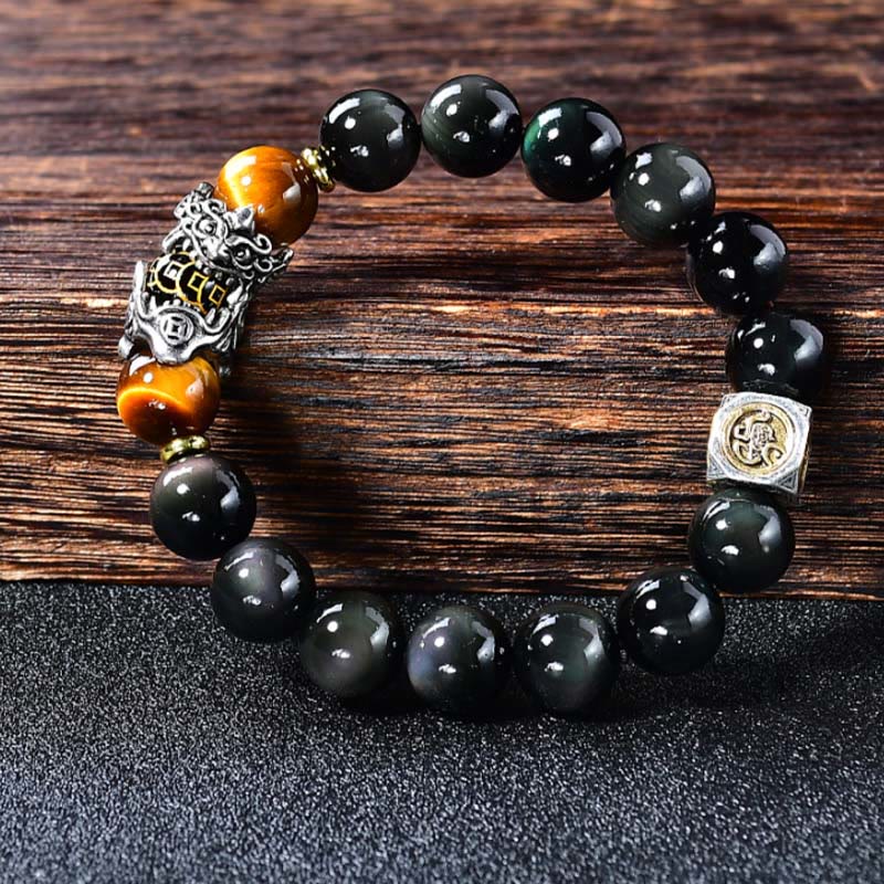 Buddha Stones Bracelet de transformation PiXiu en œil de tigre d'obsidienne noire naturelle - image 1