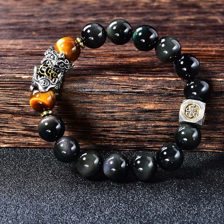 Buddha Stones Bracelet de transformation PiXiu en œil de tigre d'obsidienne noire naturelle - image 1