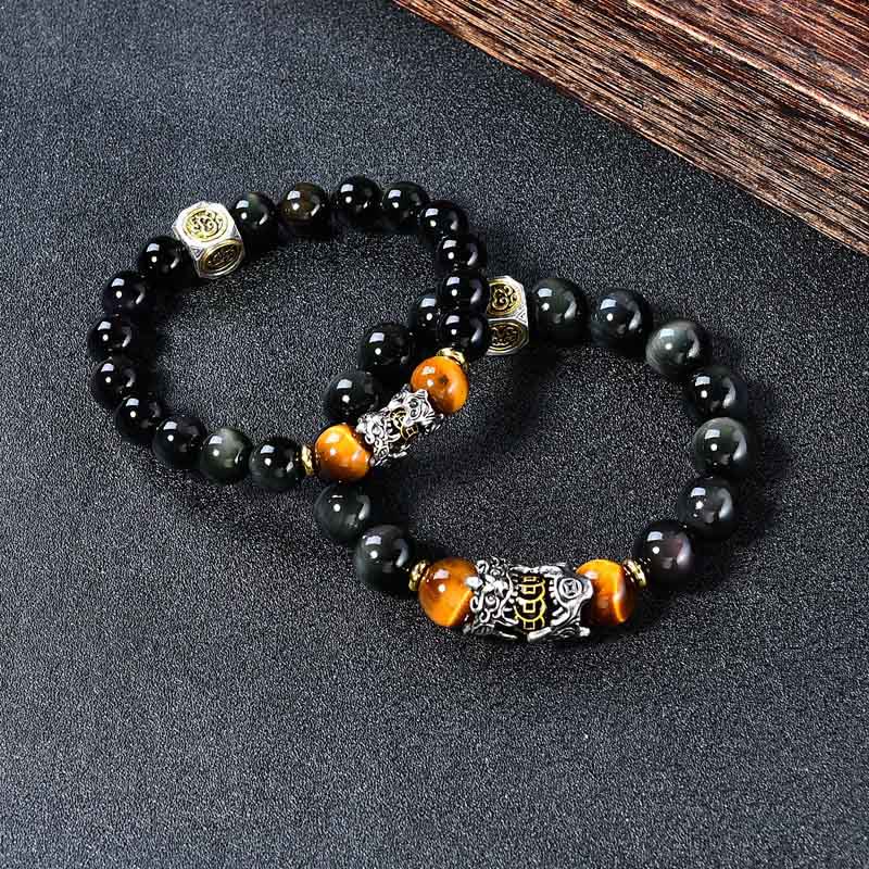 Buddha Stones Bracelet de transformation PiXiu en œil de tigre d'obsidienne noire naturelle - image 2