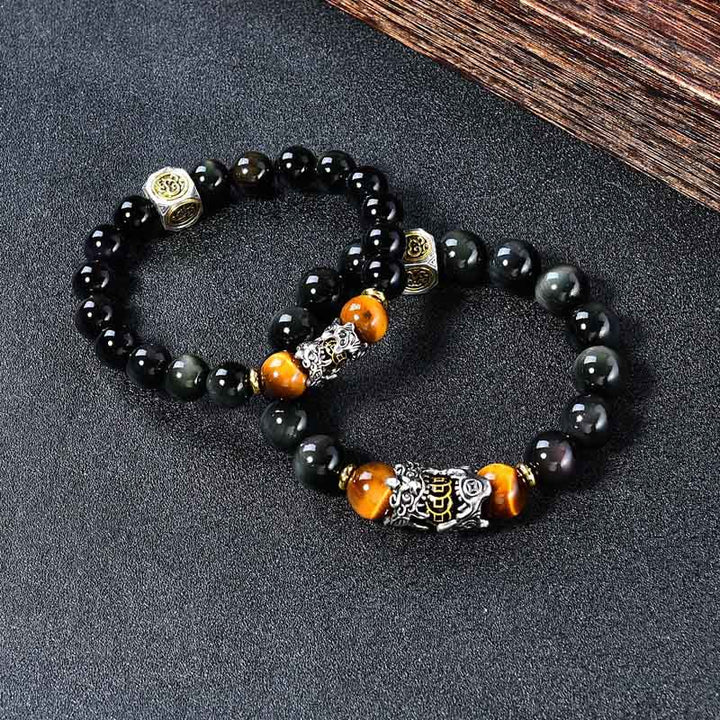 Buddha Stones Bracelet de transformation PiXiu en œil de tigre d'obsidienne noire naturelle - image 2