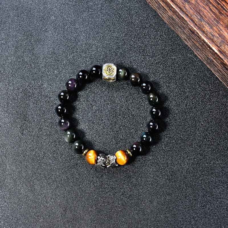 Buddha Stones Bracelet de transformation PiXiu en œil de tigre d'obsidienne noire naturelle - image 3