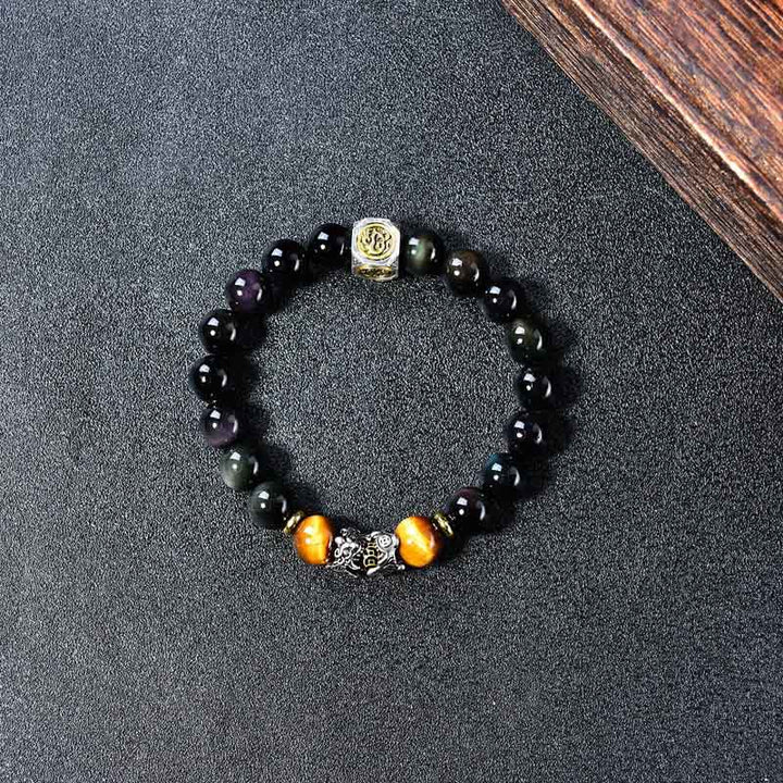 Buddha Stones Bracelet de transformation PiXiu en œil de tigre d'obsidienne noire naturelle - image 3