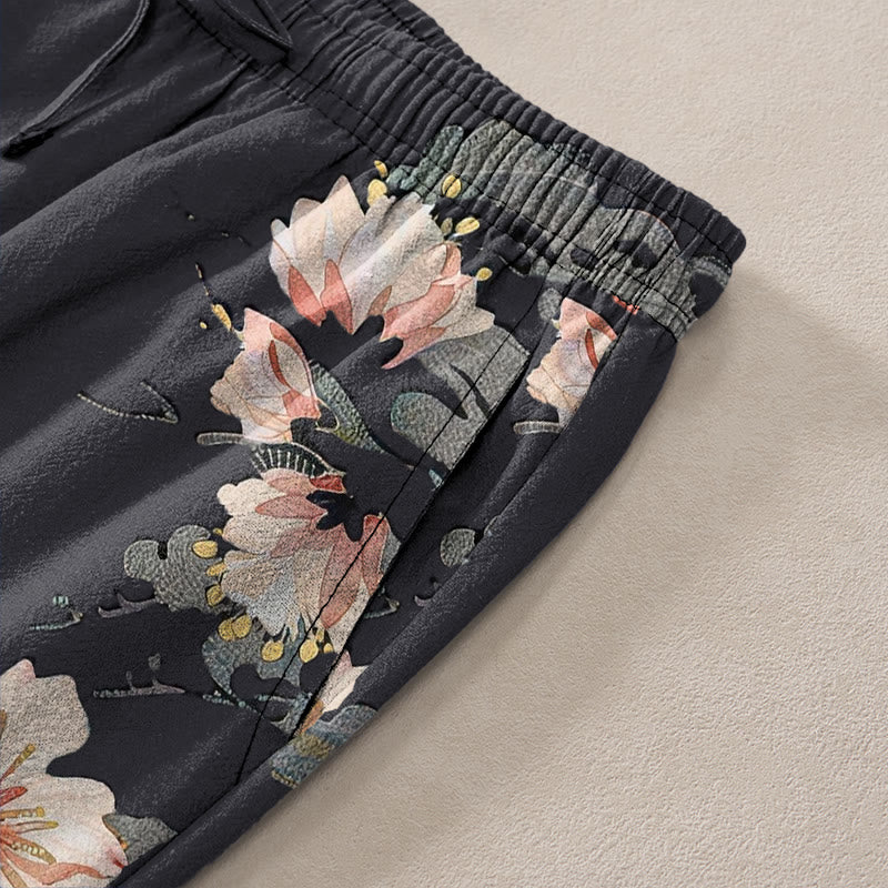 Buddha Stones Pantalon fuselé pour homme en coton à motif oriental dragon et lotus, avec poches - image 2