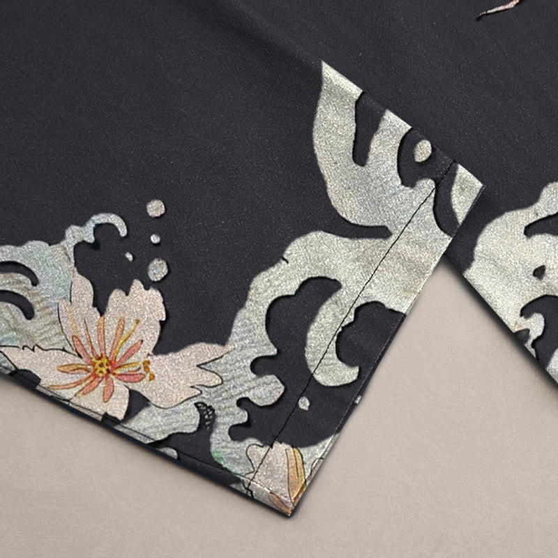 Buddha Stones Pantalon fuselé pour homme en coton à motif oriental dragon et lotus, avec poches - image 3
