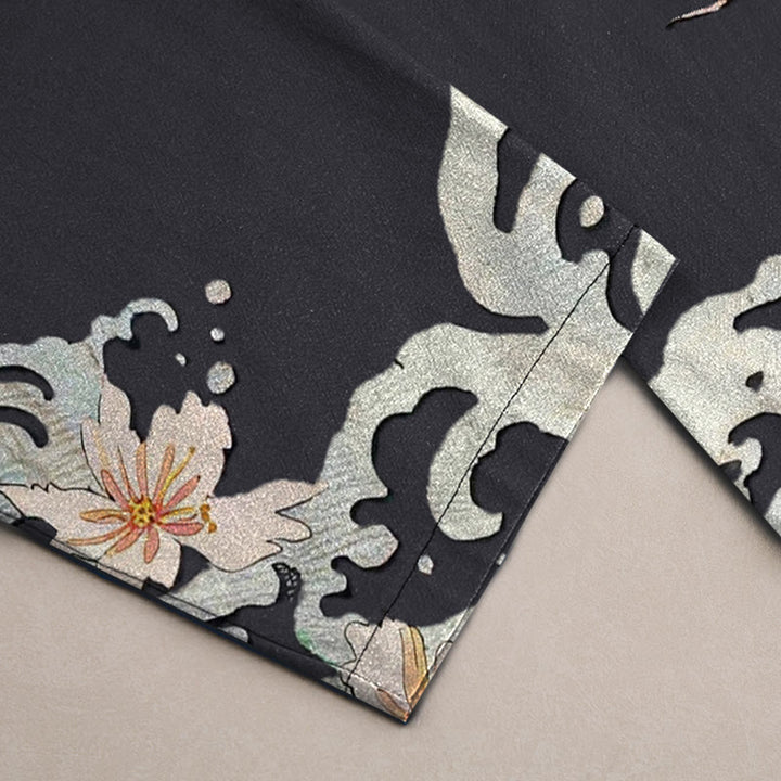 Buddha Stones Pantalon fuselé pour homme en coton à motif oriental dragon et lotus, avec poches - image 3
