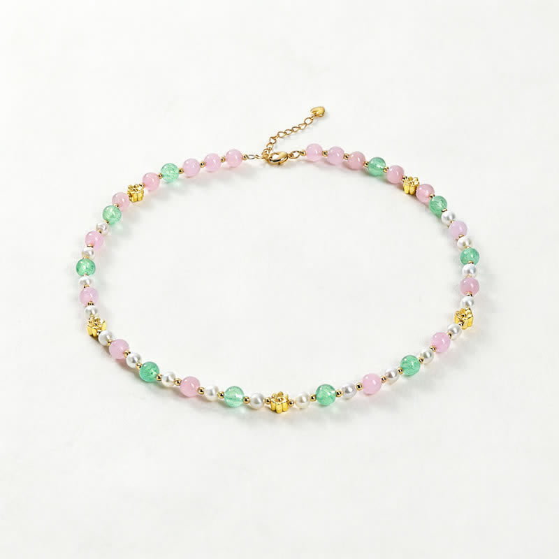 Buddha Stones Collier de paix en perles de quartz rose naturel, quartz fraise vert et quartz fraise. - Quartz rose naturel, quartz vert fraise (la couleur peut varier) - image 0