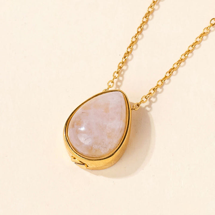 Buddha Stones Collier pendentif en forme de larme, orné d'agate dentelle bleue naturelle, de quartz rose et d'onyx noir. - Chaîne en or et quartz rose - image 4