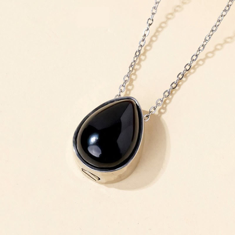 Buddha Stones Collier pendentif en forme de larme, orné d'agate dentelle bleue naturelle, de quartz rose et d'onyx noir. - Chaîne en argent et onyx noir - image 6