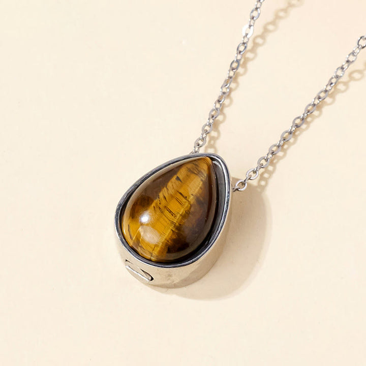 Buddha Stones Collier pendentif en forme de larme, orné d'agate dentelle bleue naturelle, de quartz rose et d'onyx noir. - Chaîne en argent œil de tigre - image 9