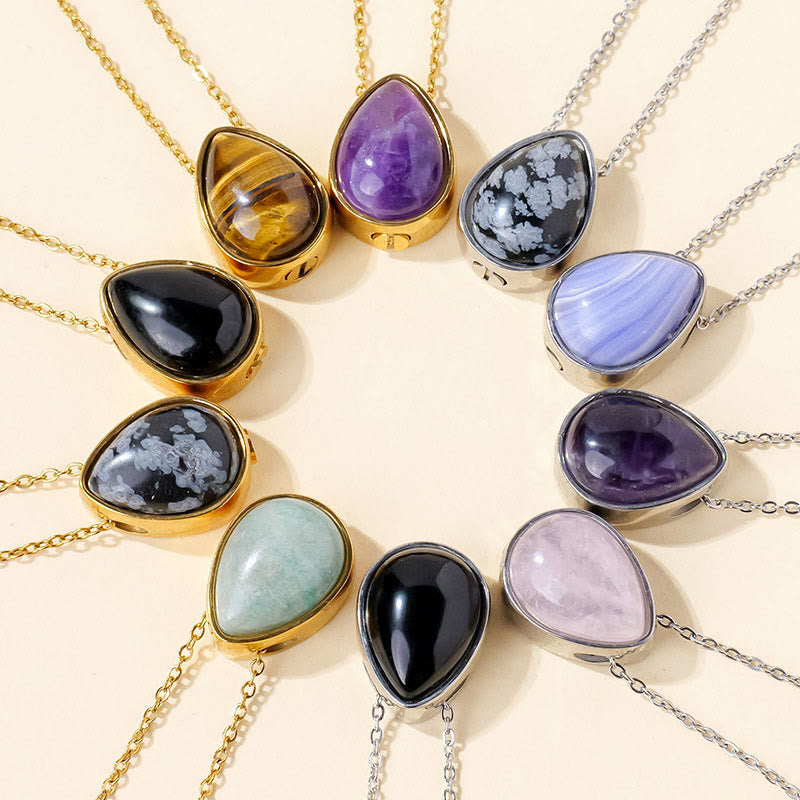 Buddha Stones Collier pendentif en forme de larme, orné d'agate dentelle bleue naturelle, de quartz rose et d'onyx noir. - image 24