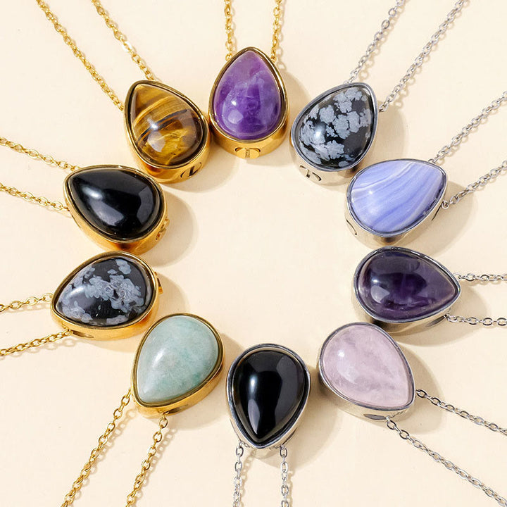 Buddha Stones Collier pendentif en forme de larme, orné d'agate dentelle bleue naturelle, de quartz rose et d'onyx noir. - image 24