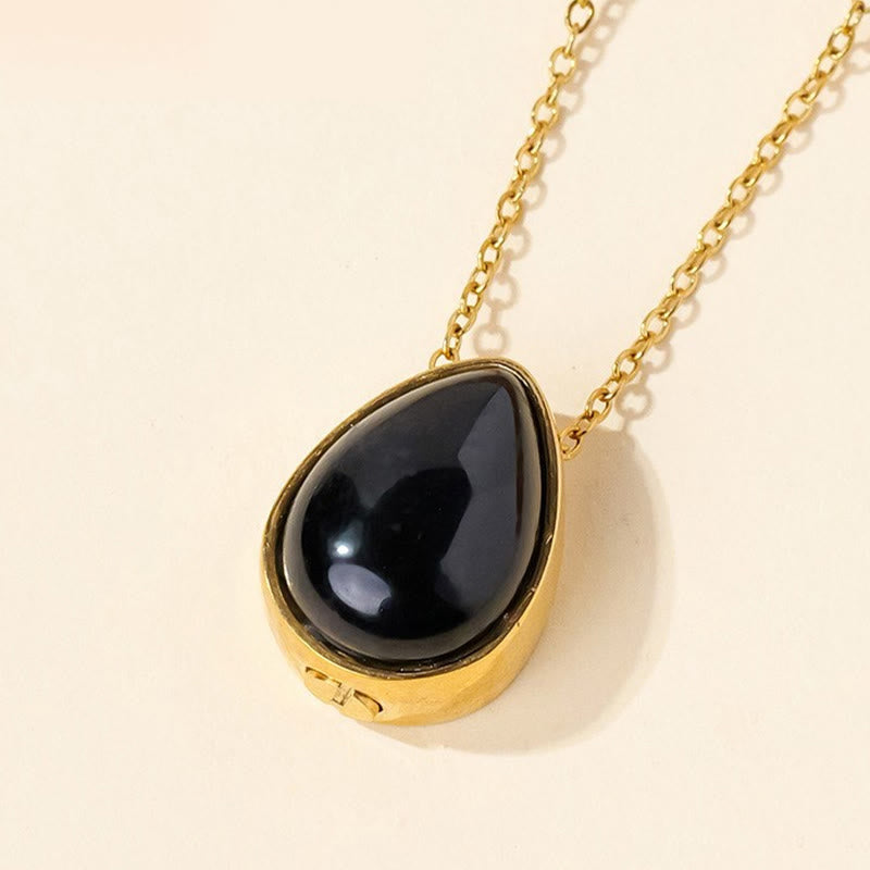Buddha Stones Collier pendentif en forme de larme, orné d'agate dentelle bleue naturelle, de quartz rose et d'onyx noir. - Chaîne en or et onyx noir - image 7