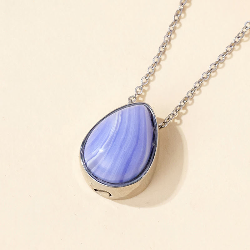 Buddha Stones Collier pendentif en forme de larme, orné d'agate dentelle bleue naturelle, de quartz rose et d'onyx noir. - Chaîne en argent avec agate dentelle bleue - image 0