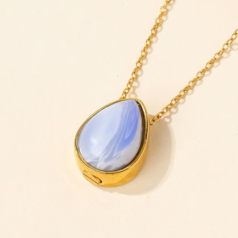 Buddha Stones Collier pendentif en forme de larme, orné d'agate dentelle bleue naturelle, de quartz rose et d'onyx noir. - Chaîne en agate dentelle bleue et or - image 1