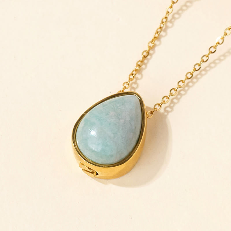 Buddha Stones Collier pendentif en forme de larme, orné d'agate dentelle bleue naturelle, de quartz rose et d'onyx noir. - Chaîne en or amazonite - image 14