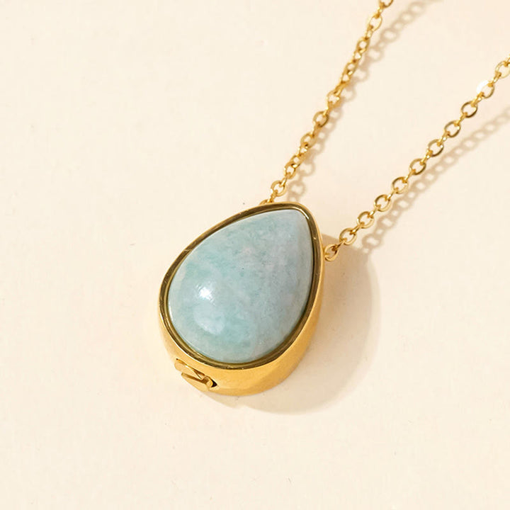 Buddha Stones Collier pendentif en forme de larme, orné d'agate dentelle bleue naturelle, de quartz rose et d'onyx noir. - Chaîne en or amazonite - image 14