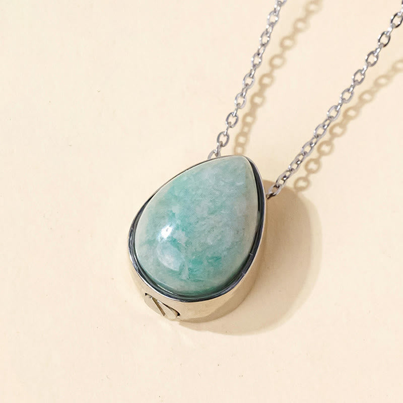Buddha Stones Collier pendentif en forme de larme, orné d'agate dentelle bleue naturelle, de quartz rose et d'onyx noir. - Chaîne en argent et amazonite - image 13