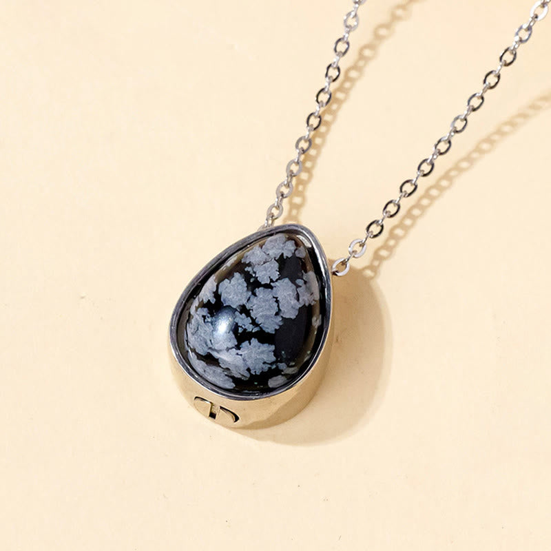 Buddha Stones Collier pendentif en forme de larme, orné d'agate dentelle bleue naturelle, de quartz rose et d'onyx noir. - Chaîne en argent et obsidienne flocon de neige - image 16