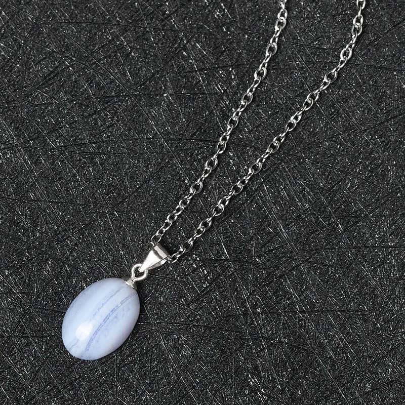 Buddha Stones Collier pendentif en agate dentelle bleue naturelle et cristalline, chaîne et pendentif. - image 4
