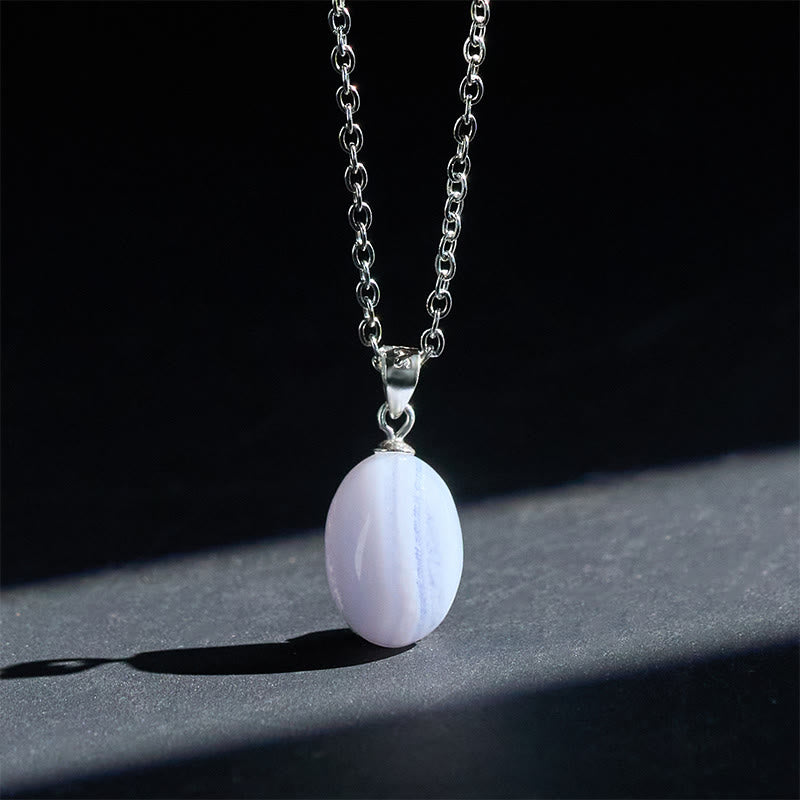 Buddha Stones Collier pendentif en agate dentelle bleue naturelle et cristalline, chaîne et pendentif. - image 2