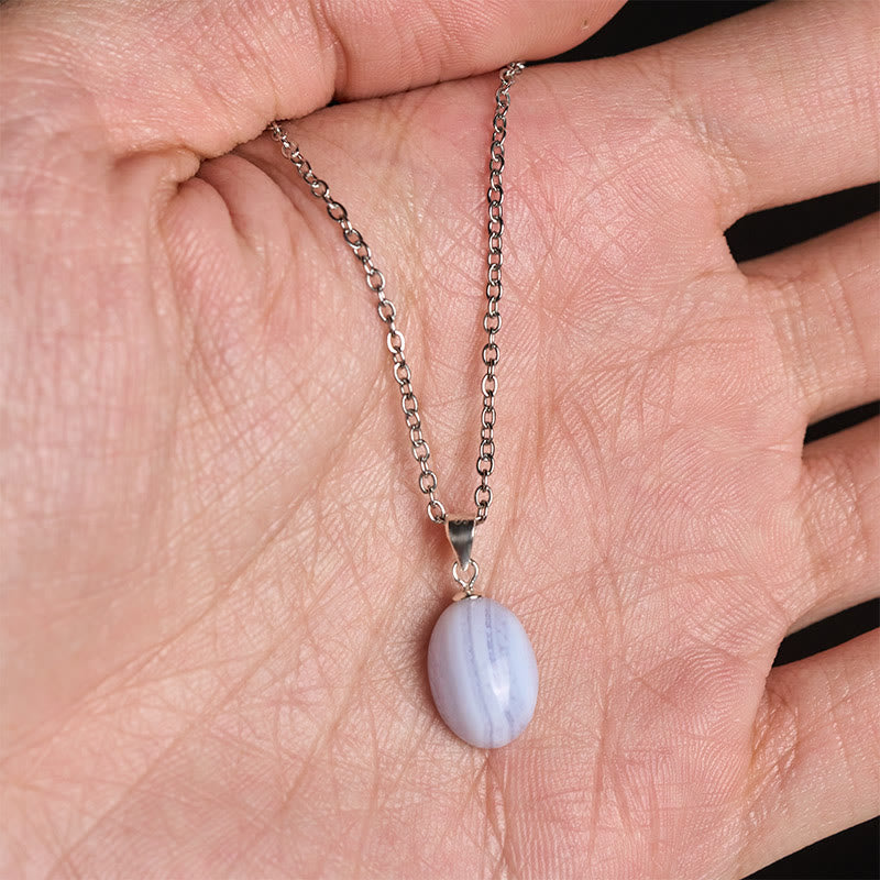 Buddha Stones Collier pendentif en agate dentelle bleue naturelle et cristalline, chaîne et pendentif. - image 5