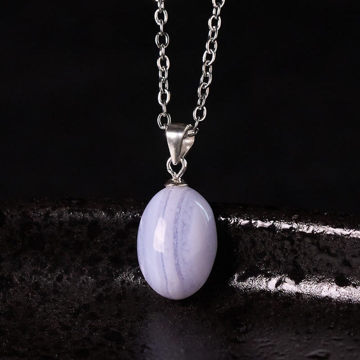 Buddha Stones Collier pendentif en agate dentelle bleue naturelle et cristalline, chaîne et pendentif. - image 1