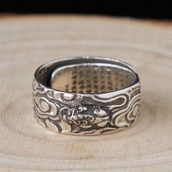 Buddha Stones Bague de richesse ajustable en cuivre Pixiu Heart Sutra - image 10