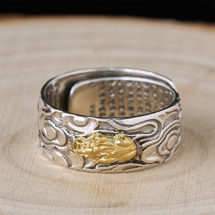 Buddha Stones Bague de richesse ajustable en cuivre Pixiu Heart Sutra - image 3