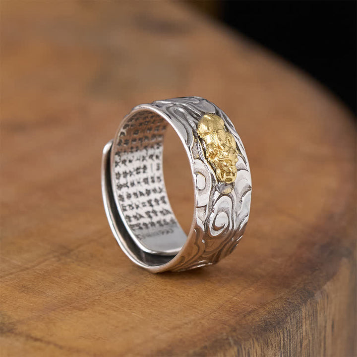 Buddha Stones Bague de richesse ajustable en cuivre Pixiu Heart Sutra - image 4