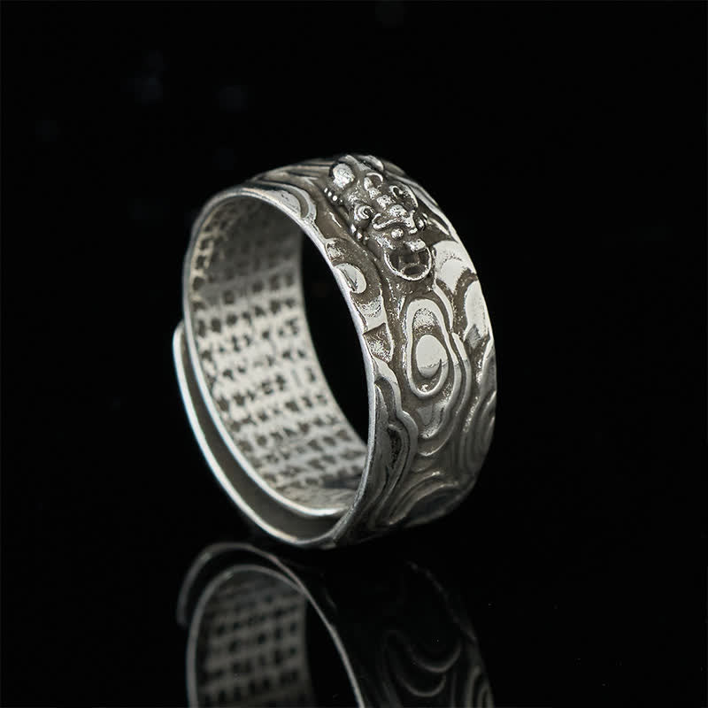 Buddha Stones Bague de richesse ajustable en cuivre Pixiu Heart Sutra - image 8