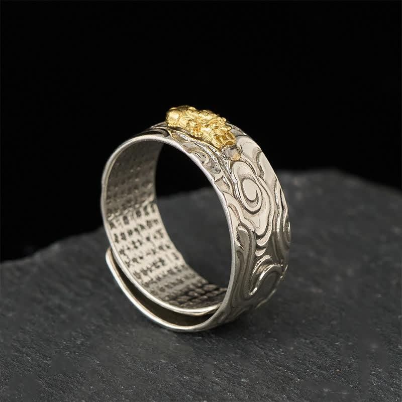 Buddha Stones Bague de richesse ajustable en cuivre Pixiu Heart Sutra - image 2