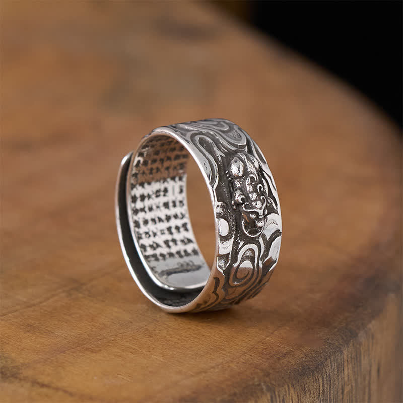 Buddha Stones Bague de richesse ajustable en cuivre Pixiu Heart Sutra - image 11