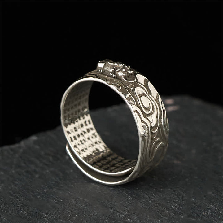 Buddha Stones Bague de richesse ajustable en cuivre Pixiu Heart Sutra - image 9