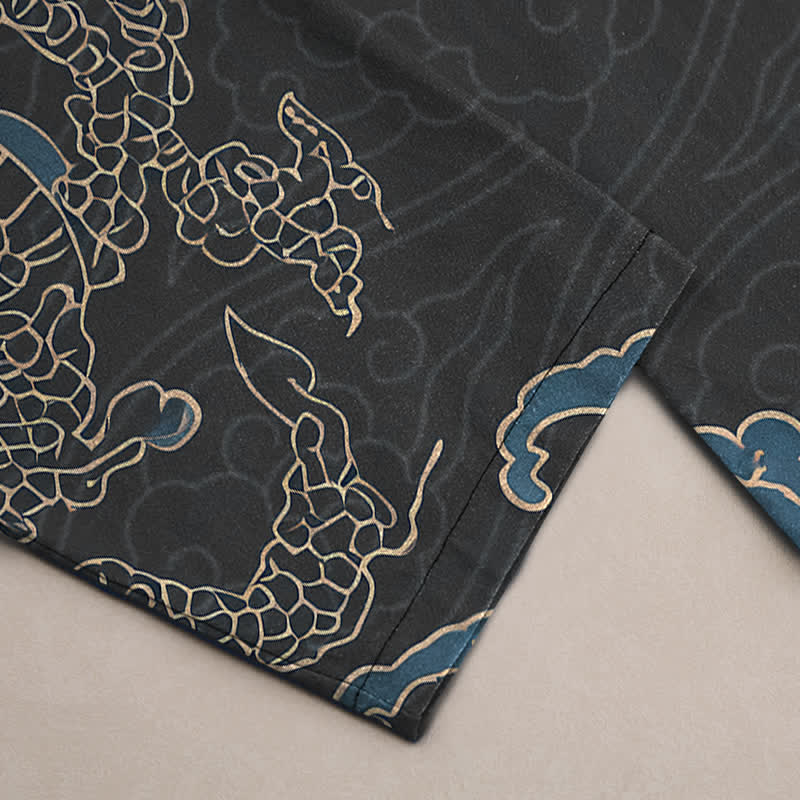 Buddha Stones Pantalon fuselé pour homme en coton à motif de nuages ​​de dragon doré et poches - image 3
