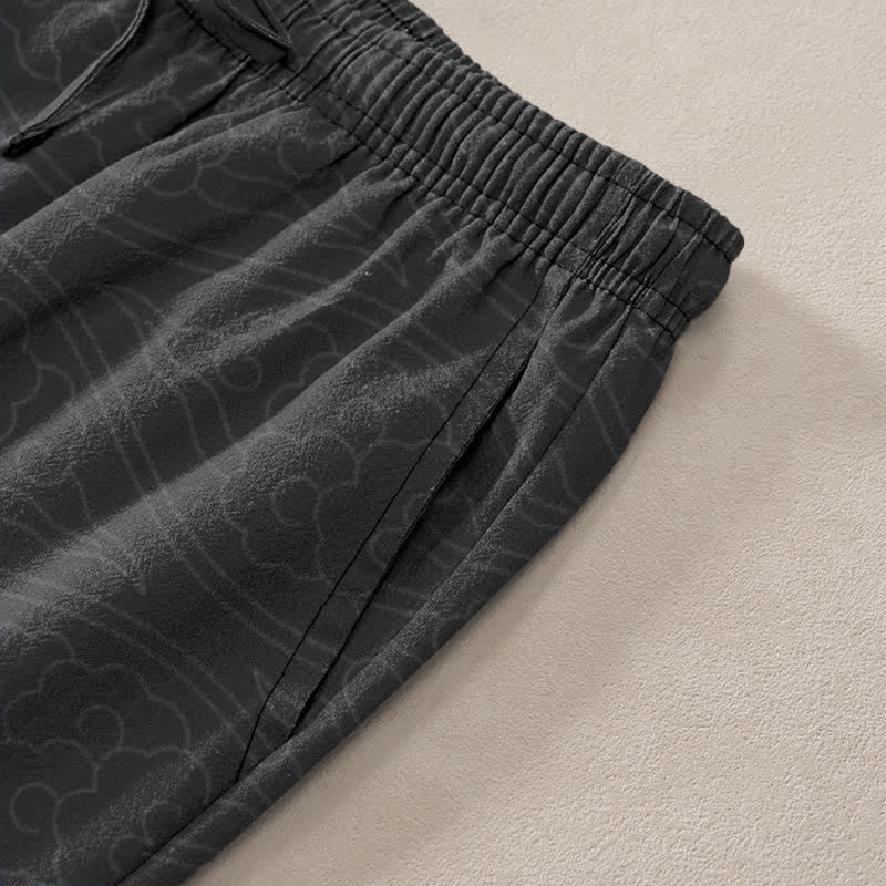 Buddha Stones Pantalon fuselé pour homme en coton à motif de nuages ​​de dragon doré et poches - image 2