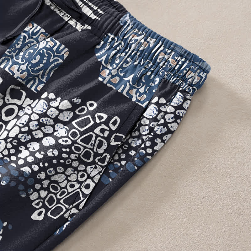 Buddha Stones Pantalon fuselé pour homme en coton à motif patchwork géométrique et poches - image 2