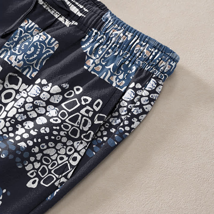 Buddha Stones Pantalon fuselé pour homme en coton à motif patchwork géométrique et poches - image 2