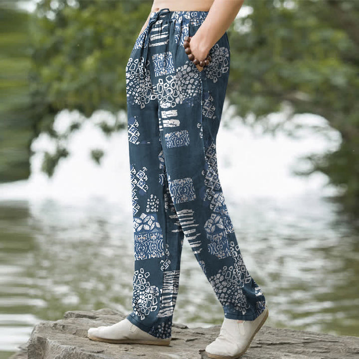 Buddha Stones Pantalon fuselé pour homme en coton à motif patchwork géométrique et poches - image 5