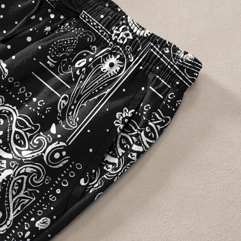 Buddha Stones Pantalon fuselé pour homme en coton à motif cachemire et fleurs de noix de cajou, avec poches - image 2