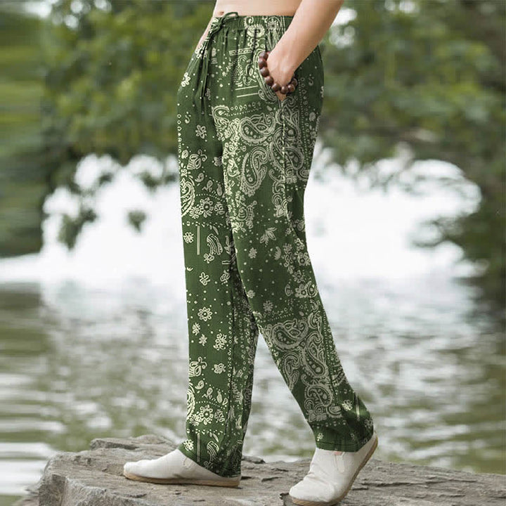 Buddha Stones Pantalon fuselé pour homme en coton à motif cachemire et fleurs de noix de cajou, avec poches - image 7