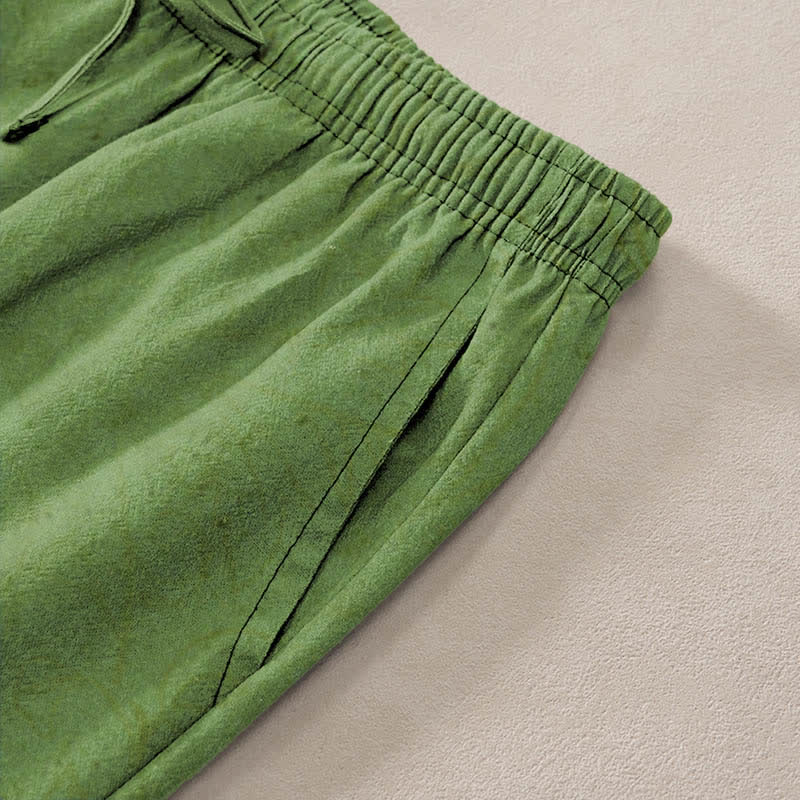 Buddha Stones Pantalon fuselé pour homme avec poches, motif feuilles de bambou en coton - image 2