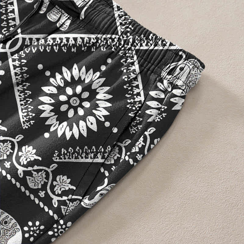 Buddha Stones Pantalon fuselé pour homme en coton à motif mandala d'éléphants et poches - image 2